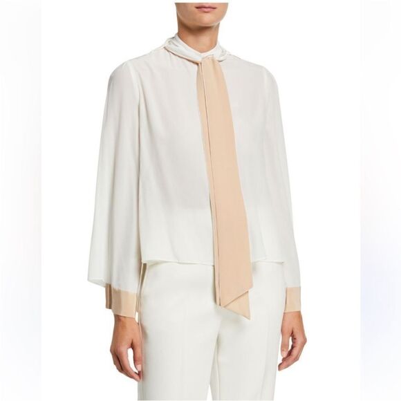 Alexis 100% silk Elegant Cream and whiteWomen's Blouse, L - Picture 1 of 10